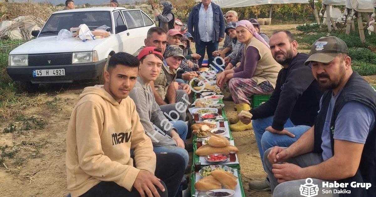 "Sarıgöllü Tüccardan Vefa Dersi: Üzüm İşçilerine Ziyafet Verdi" başlıklı haber için fotorealistik, p