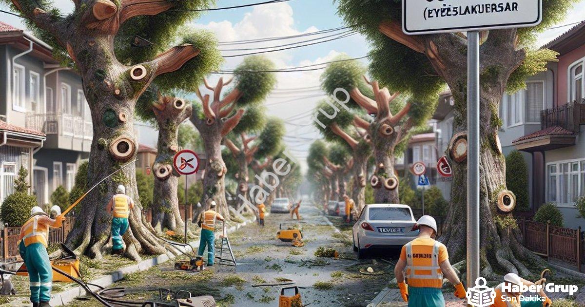 "Afyonkarahisar’da Cumhuriyet Mahallesi için ağaç budama uyarısı" başlıklı haber için fotorealistik,