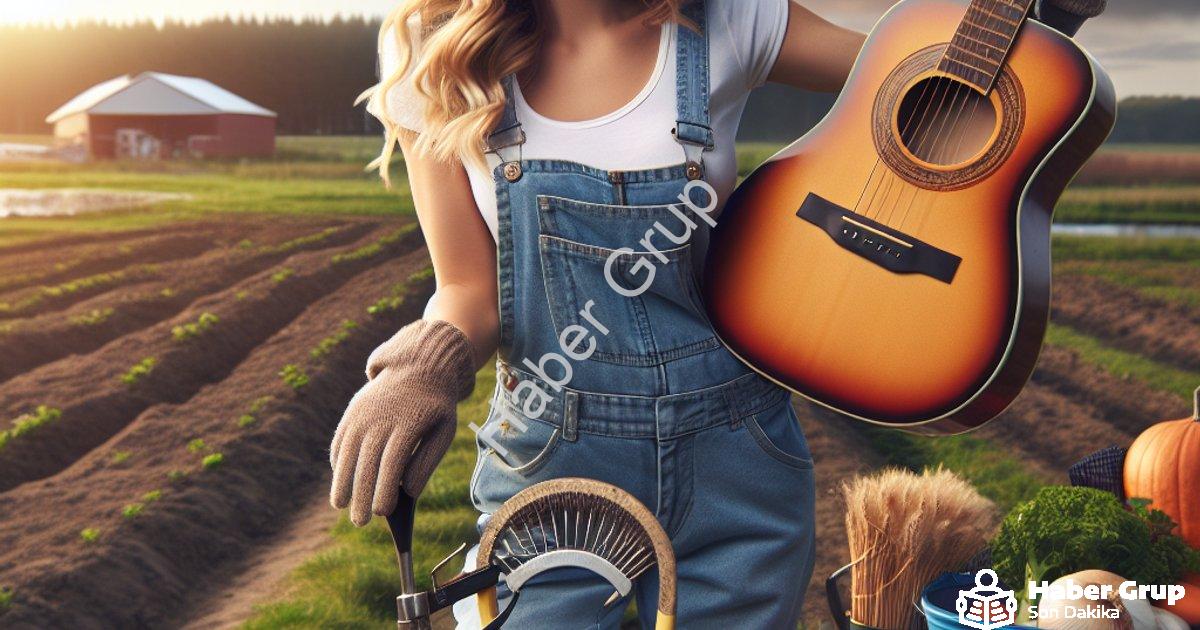 "Genç kadın çiftçi müzik kariyerini bırakıp toprağa döndü" başlıklı haber için fotorealistik, profes