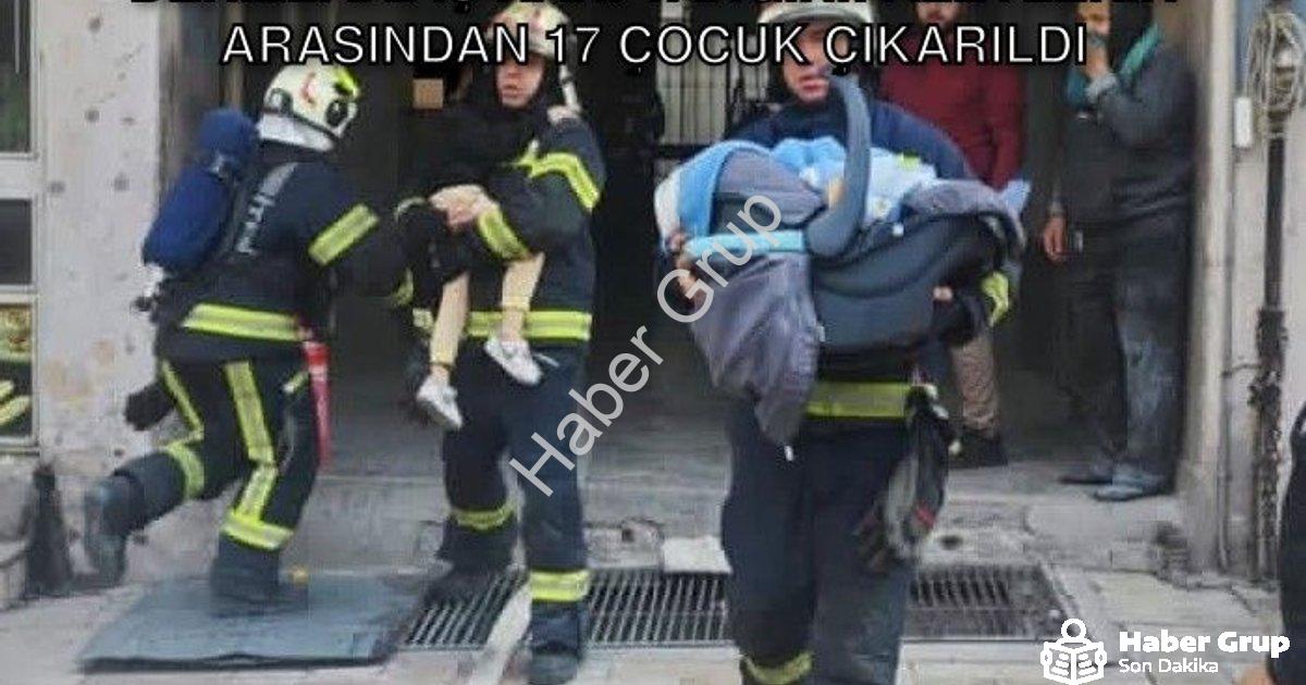 "Denizli'de İş Hanı Yangını: Alevlerin Arasından 17 Çocuk Çıkarıldı" başlıklı haber için fotorealist